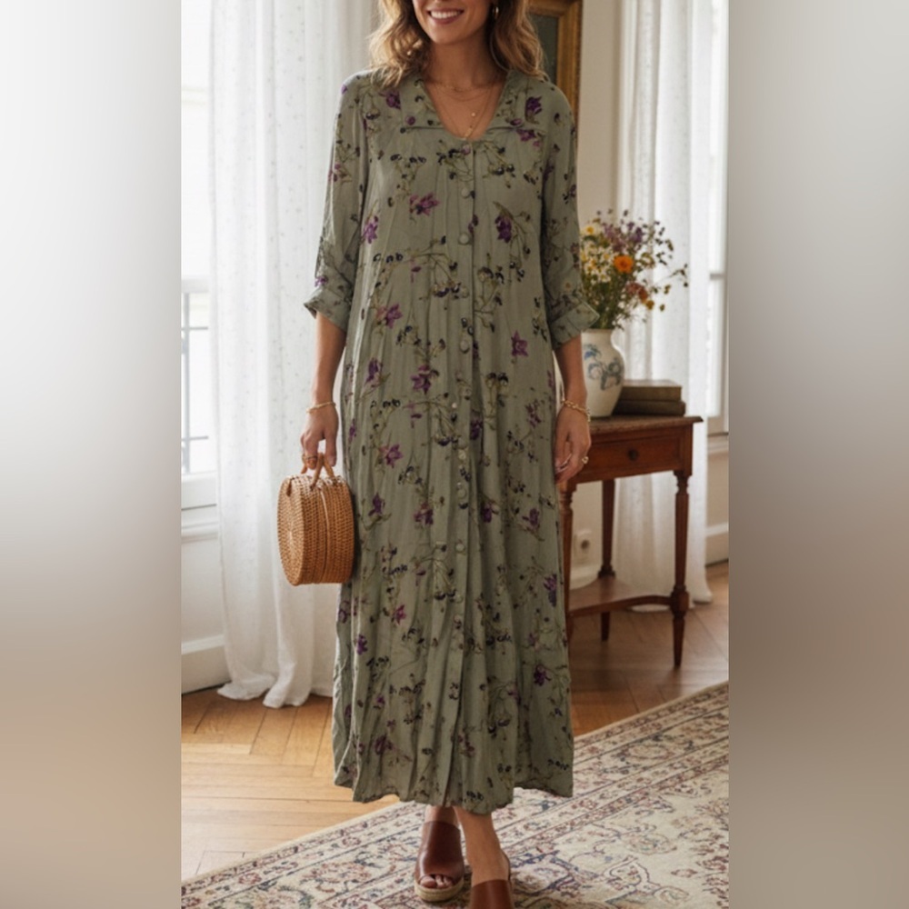 Vintage 90s Carol Anderson  floral  midi/maxi button down dress. Size 10 petite.